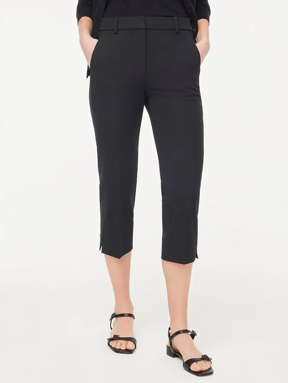 J.CREW Slim Straight-Leg Capri Cropped Pants, Stretch, Black, Size 0, EUC!